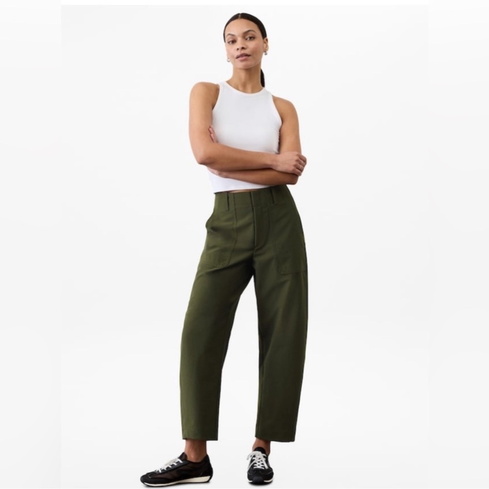 Athleta Skyline High Rise Barrel Leg Pant Aspen Olive Size 16 - Picture 11 of 11